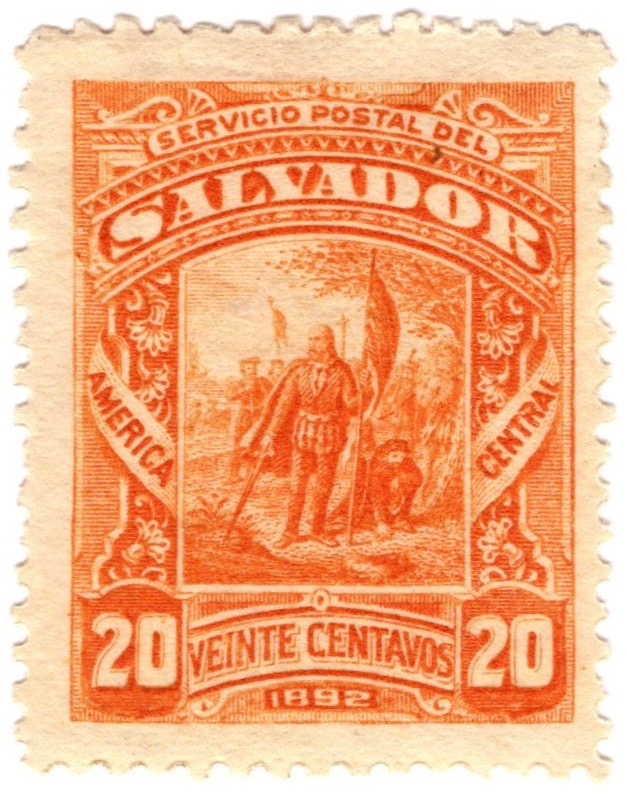 El Salvador 1892 Issue, Colombus’ landing, 20c stamp