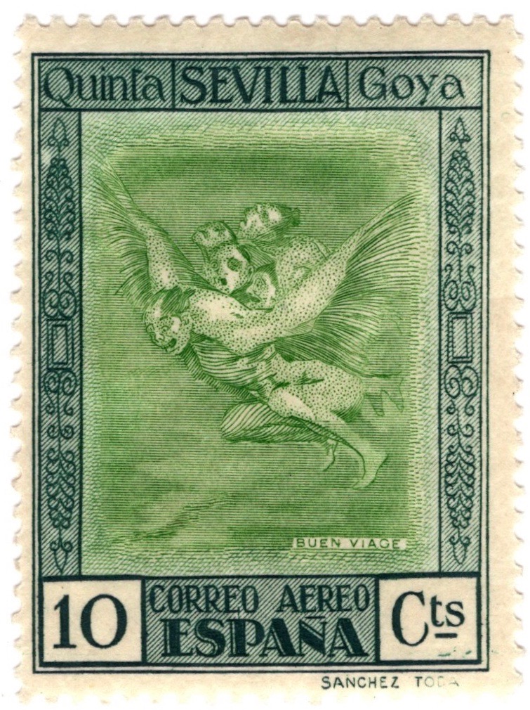 Spain 1930 10c stamp featuring Asmodeus and Cleofas by Goya